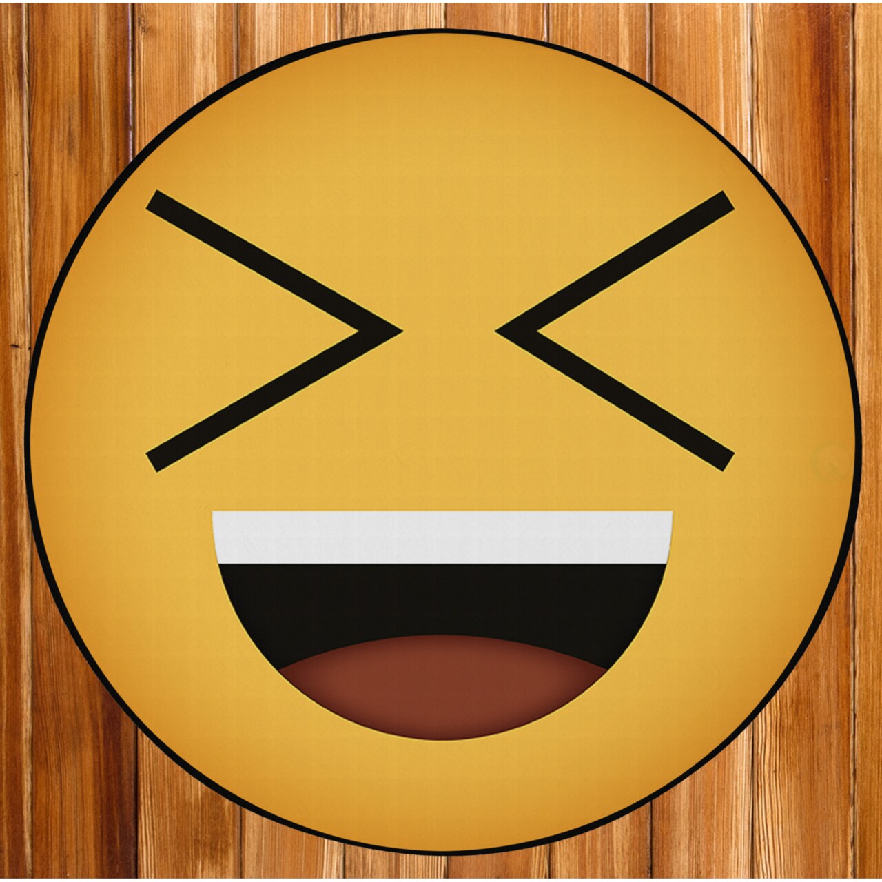 DEERLUX Emoji Style Round Funny Smiley Face Kids Area Rug, Laughing Emoji Rug
